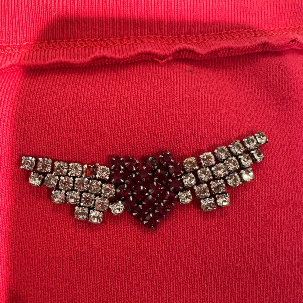 Twisted heart pink sweat suit with Elegant Silver and Red Heart Wing crystals